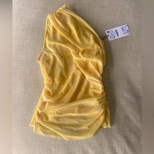 Zara Tulle overlay yellow top Medium